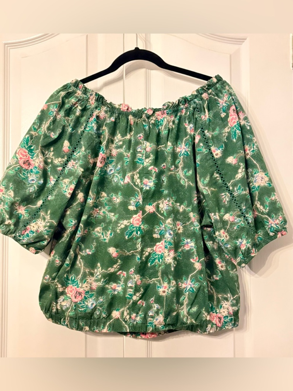 Lane Bryant Green Floral Off-Shoulder Blouse